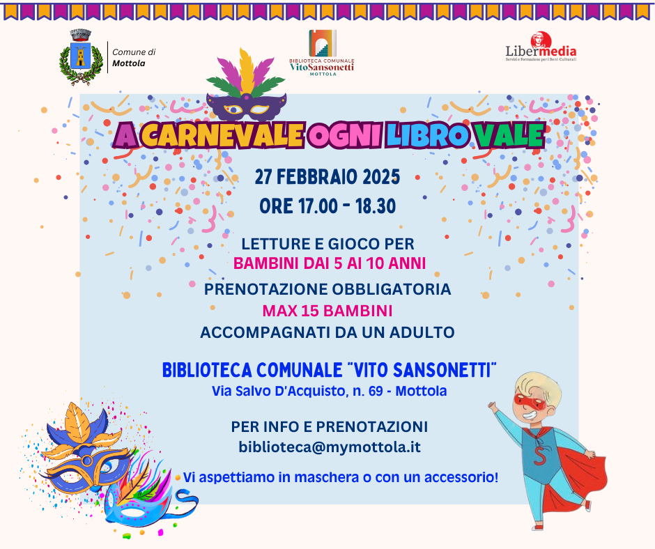 Giovedì 27 febbraio ore 17:00-18:30 | A CARNEVALE OGNI LIBRO VALE