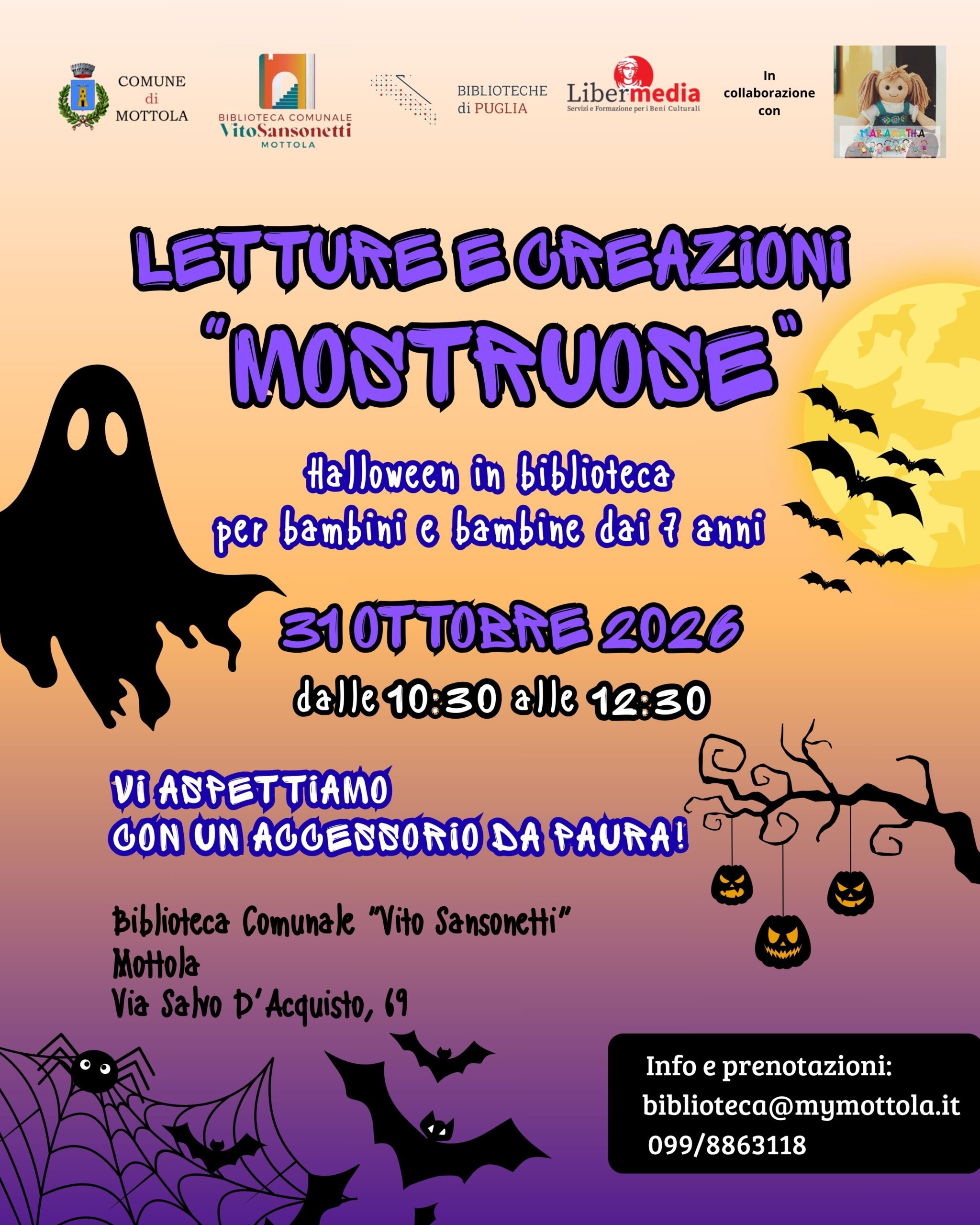 31 Ottobre 2026, ore 10:30 | LETTURE E CREAZIONI "MOSTRUOSE". Halloween in biblioteca per bambini e bambine dai 7 anni