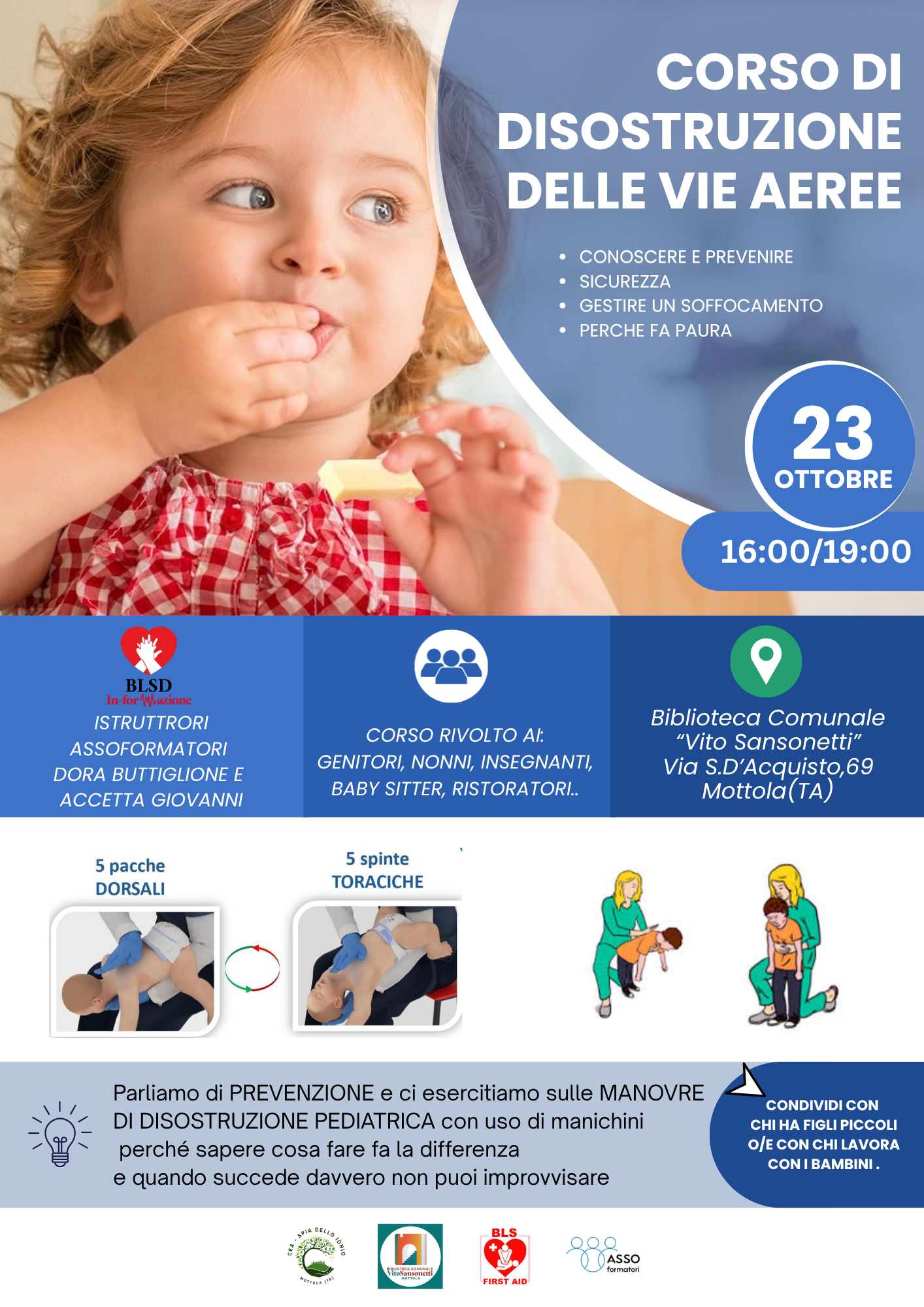 23 Ottobre 2026, ore 16:00 | "Corso di disostruzione delle vie aeree"